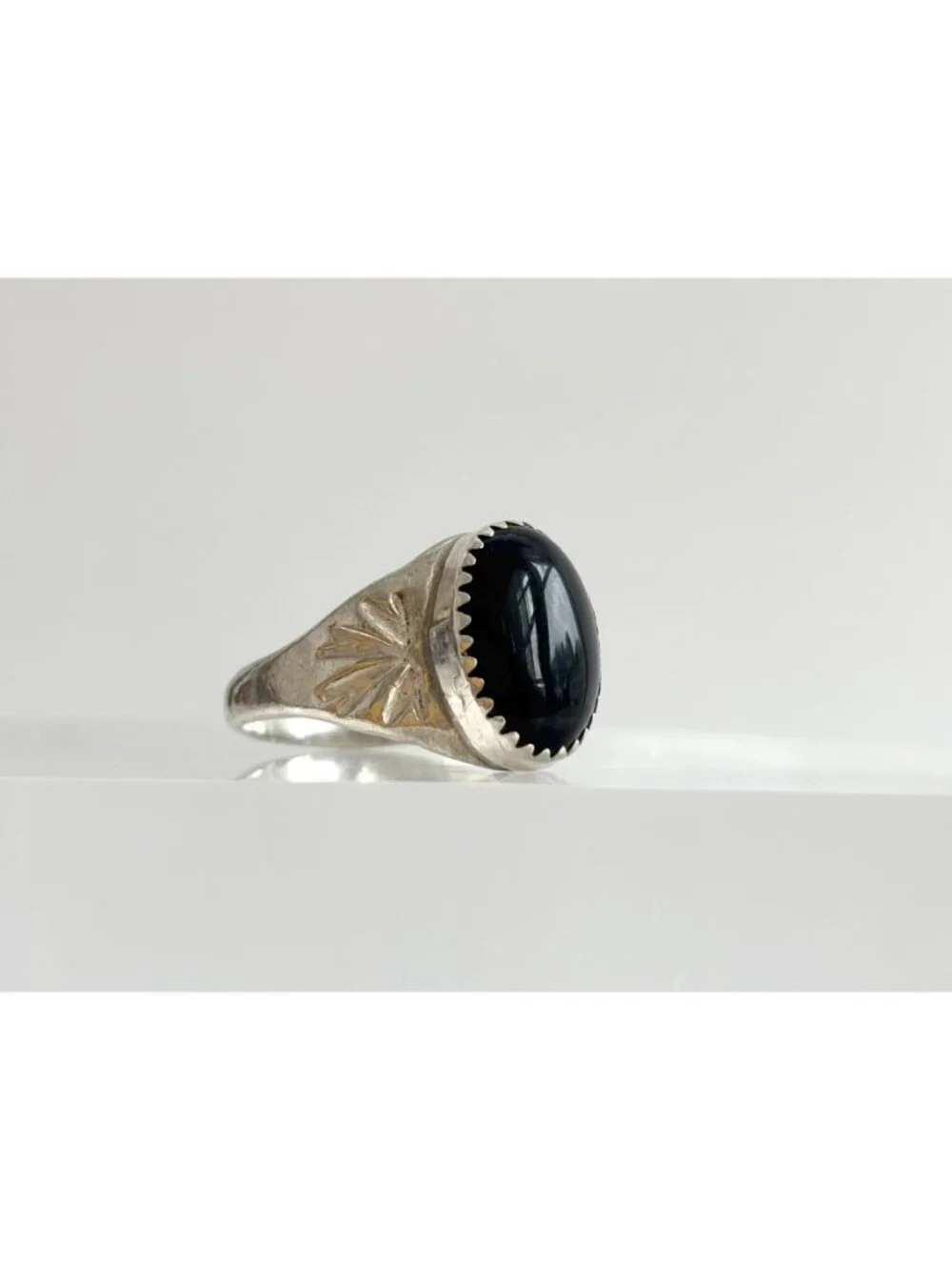 Black Onyx Gemstone Southwest Chunky Sterling Silver 925 Vintage Ring - sz 9